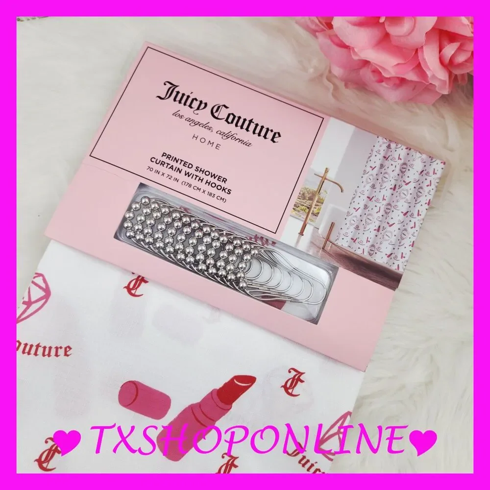 💗🚿Juicy Couture Printed shower curtain with hooks🚿💗NEW